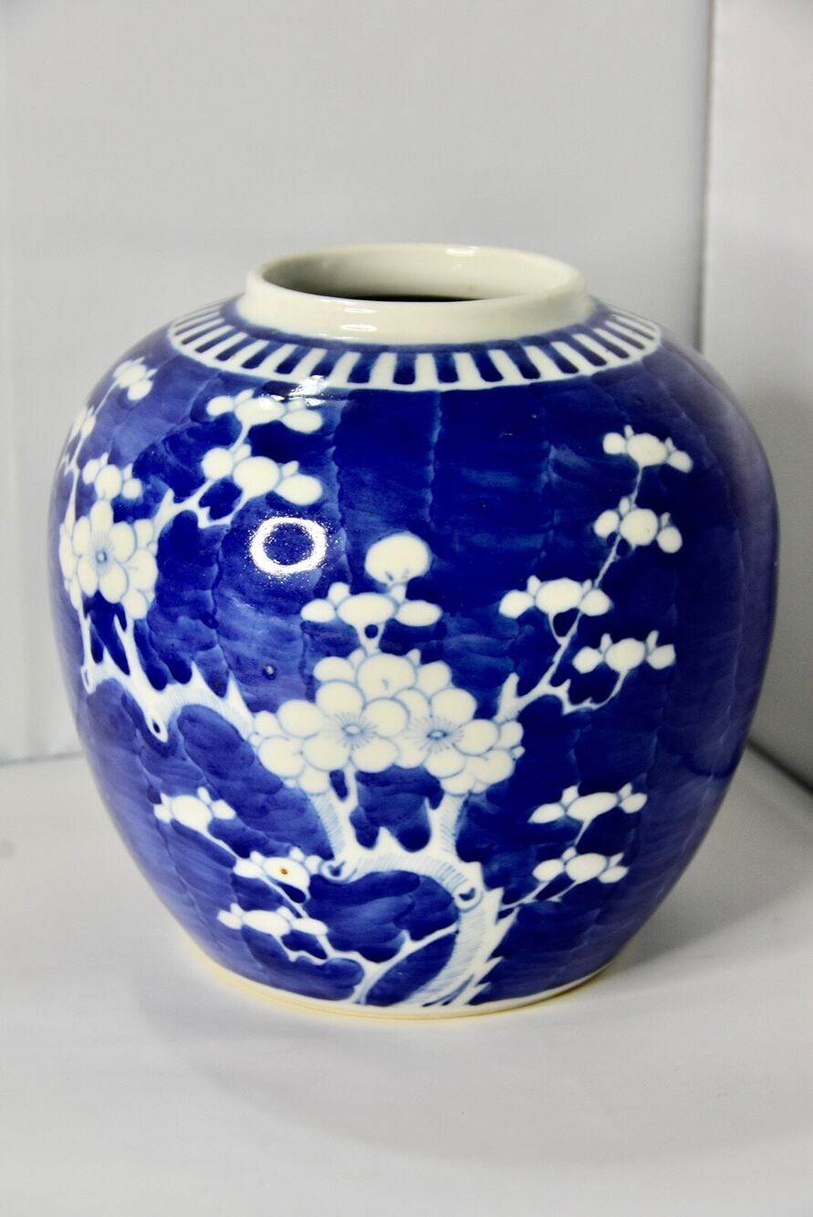 Chinoiserie Blue and White Prunus Bloom Gin Porcelain Ginger Jar
